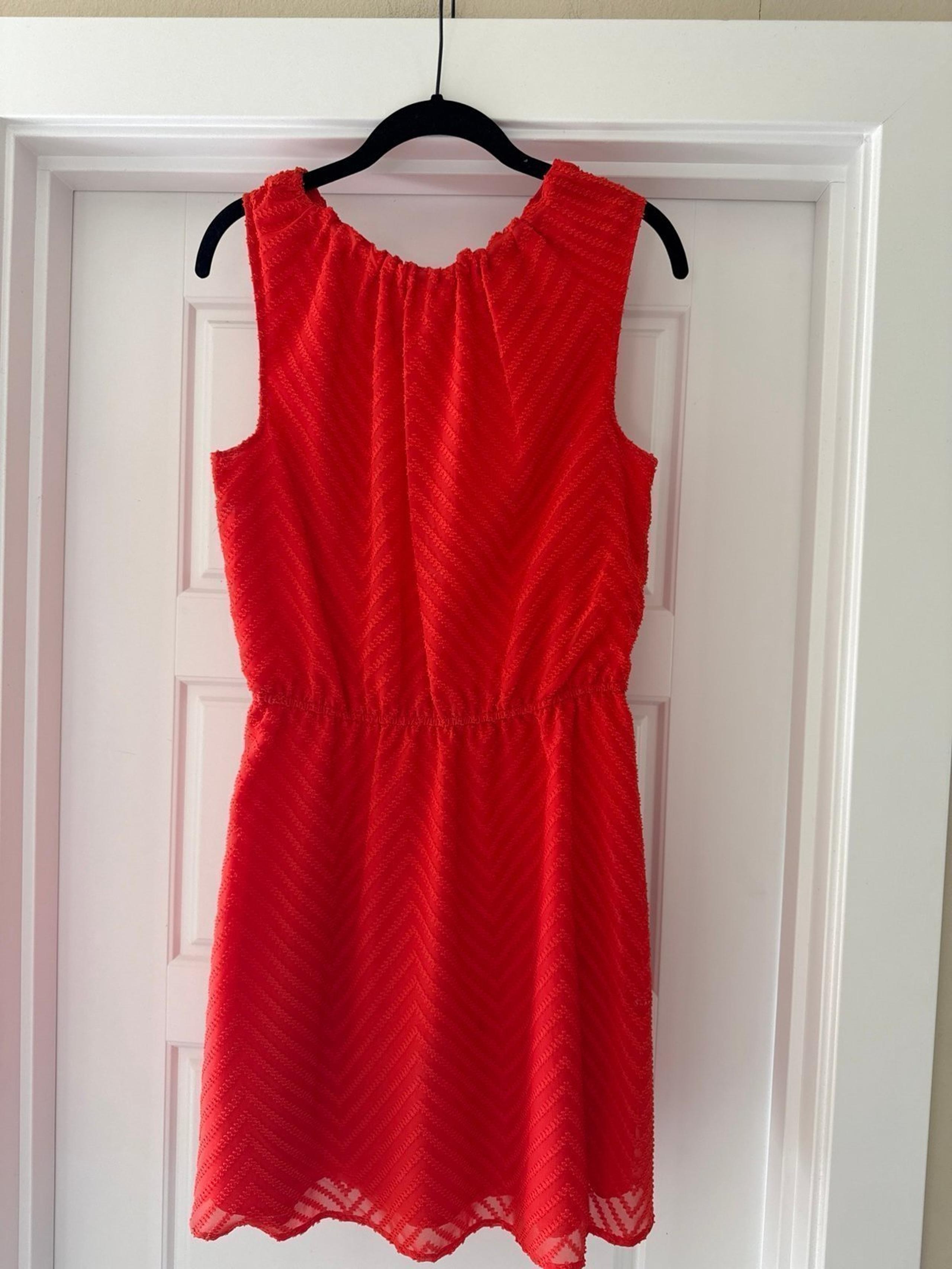 NEW DAY Women Orange Sundress Sz SmallTie Neck Elastic Waist Textured Fabric