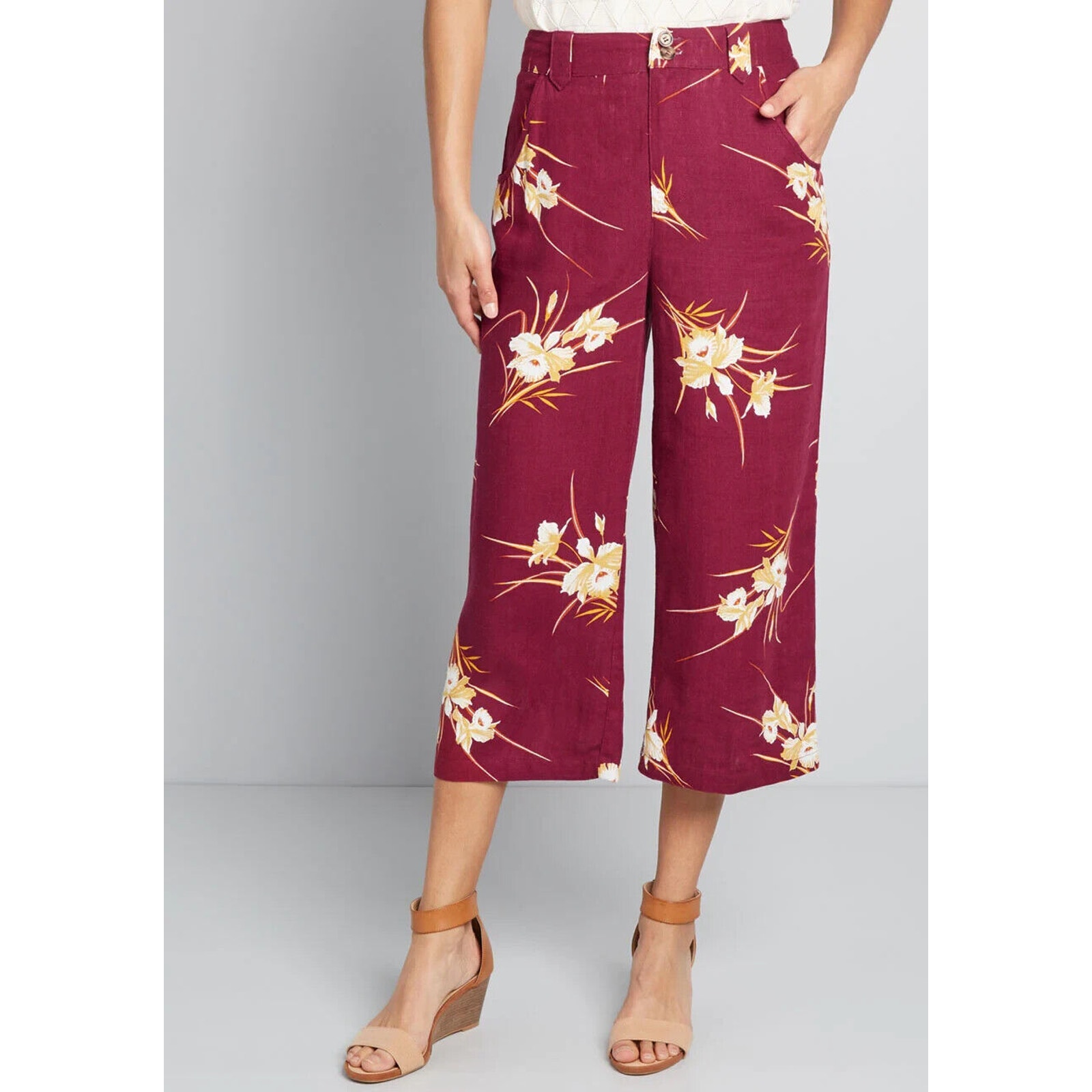 ModCloth NWT Women's Burgundy Floral Join Joyfully Culottes Pant Size 8