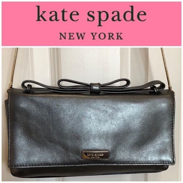 KATE SPADE - Soft Leather 3-Way/Metallic Gunmetal Grey/Clutch/Satchel/Shoulder