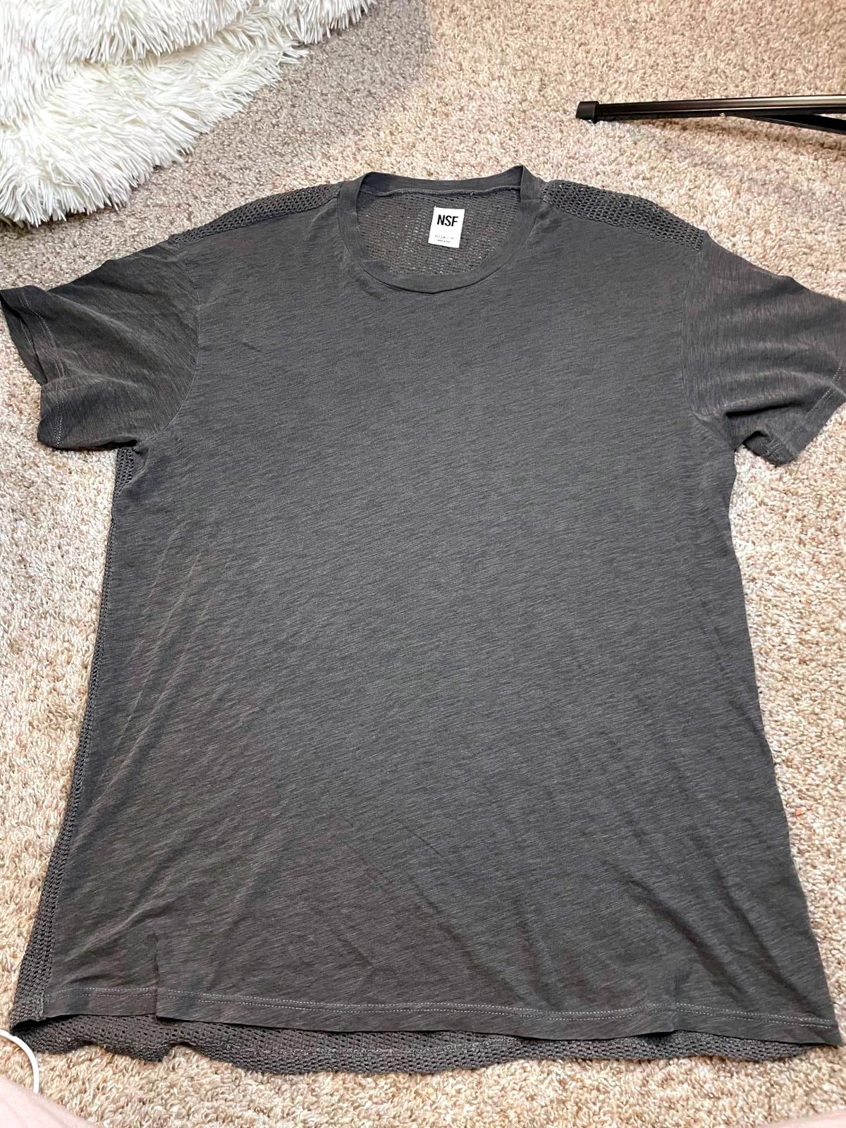NSF Womens Mesh Back T-Shirt Dark Grey Size Small NWT Oversized Distressed Look