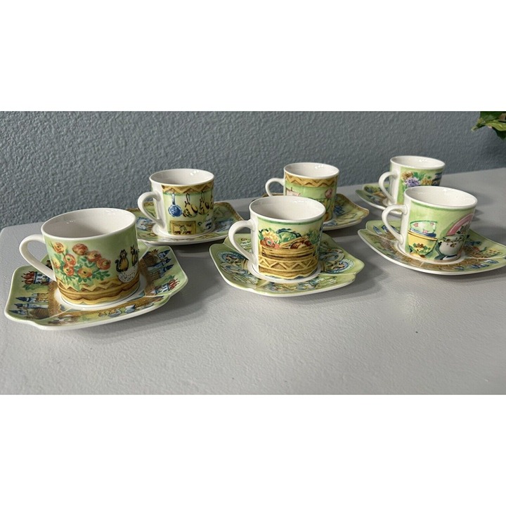 SGC Fine Italian Designs Small Teacups & Saucers- Vintage Set Of 6