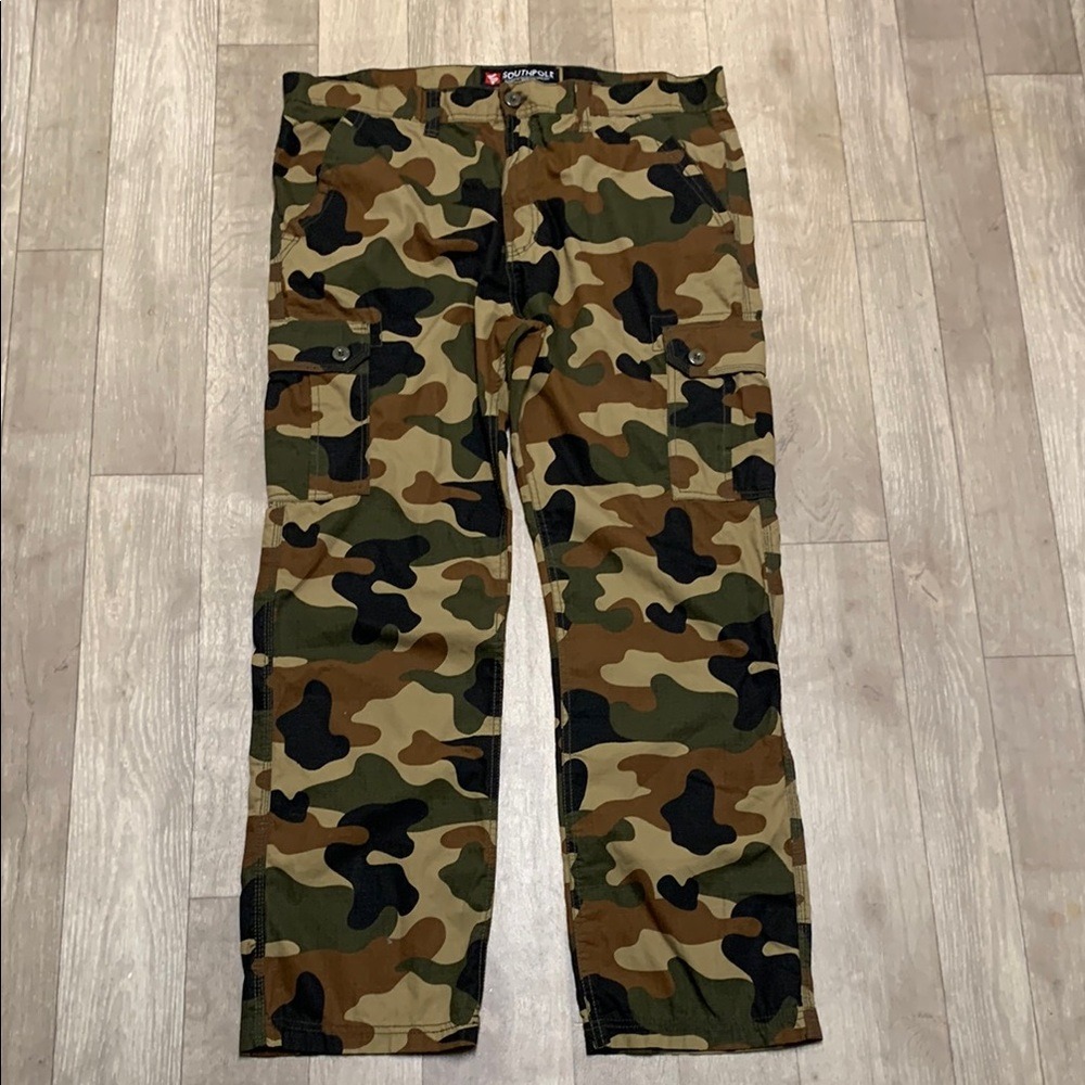 Mens South Pole Camo Cargo Straight Leg Cotton Utility Pants