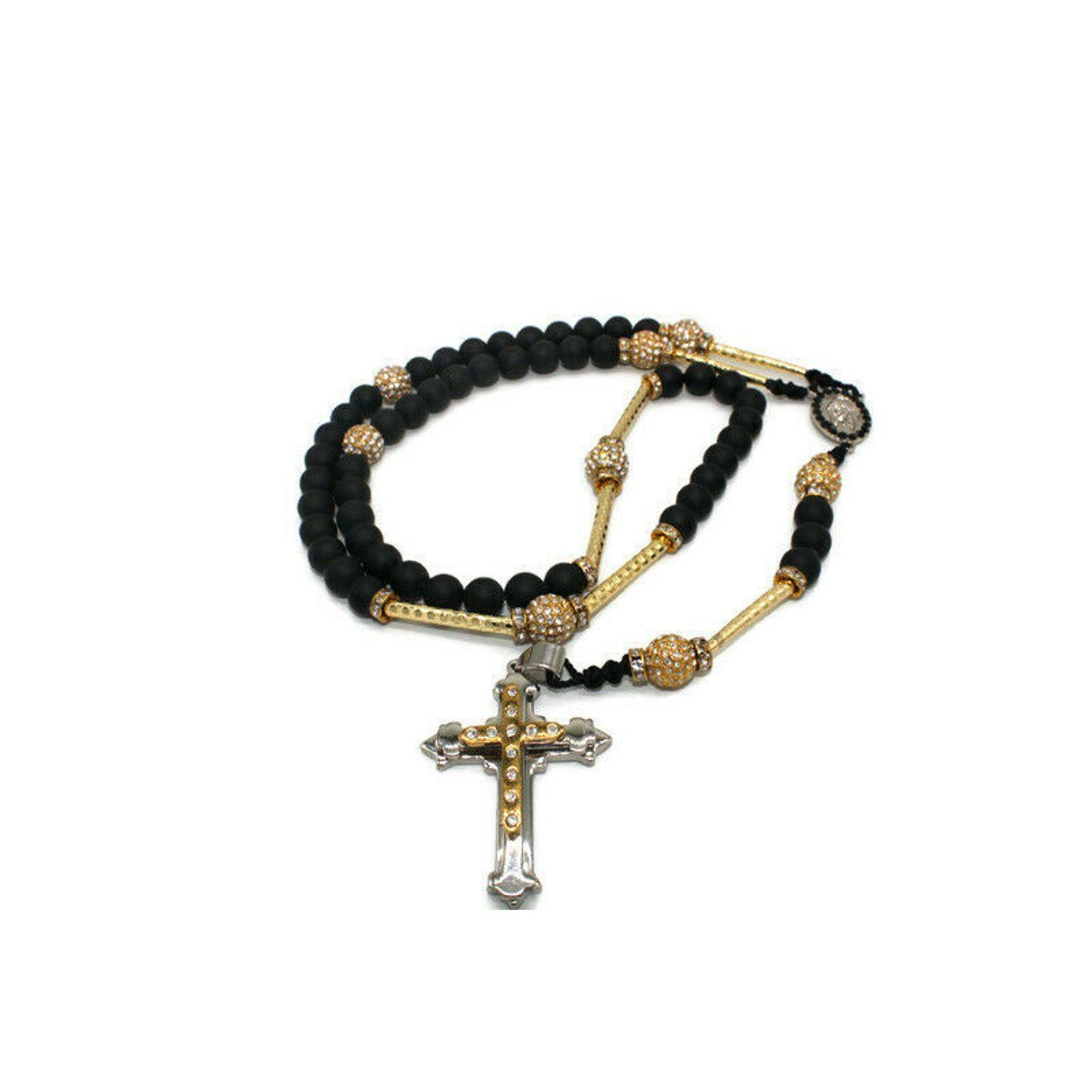 Cross Rosary Necklace Handmade Matt