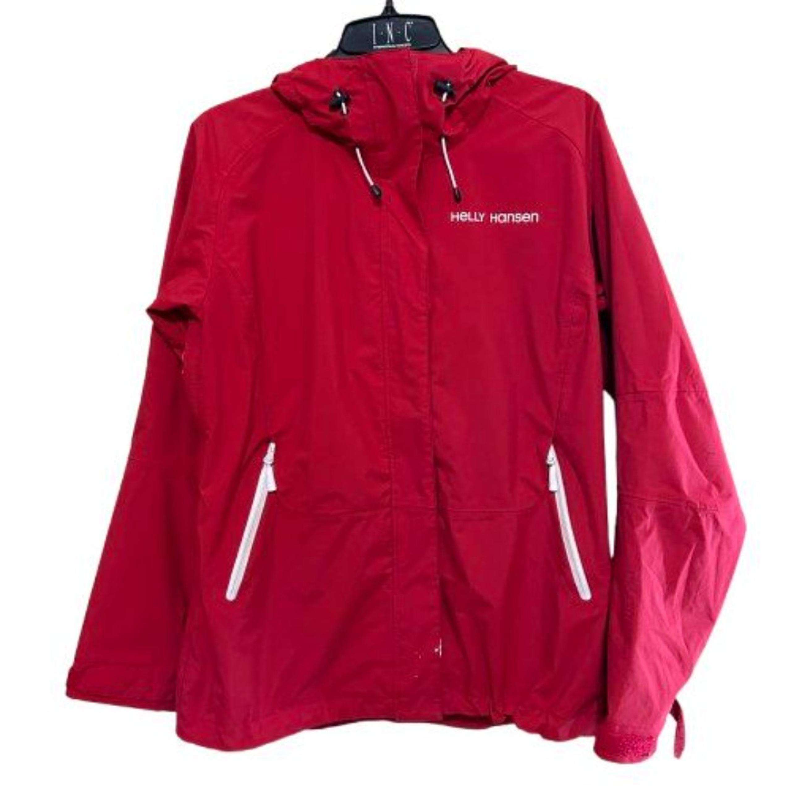 Helly Hansen Hooded Rain Jacket Women Small Red Mesh Lined Double Zipper Outdoor