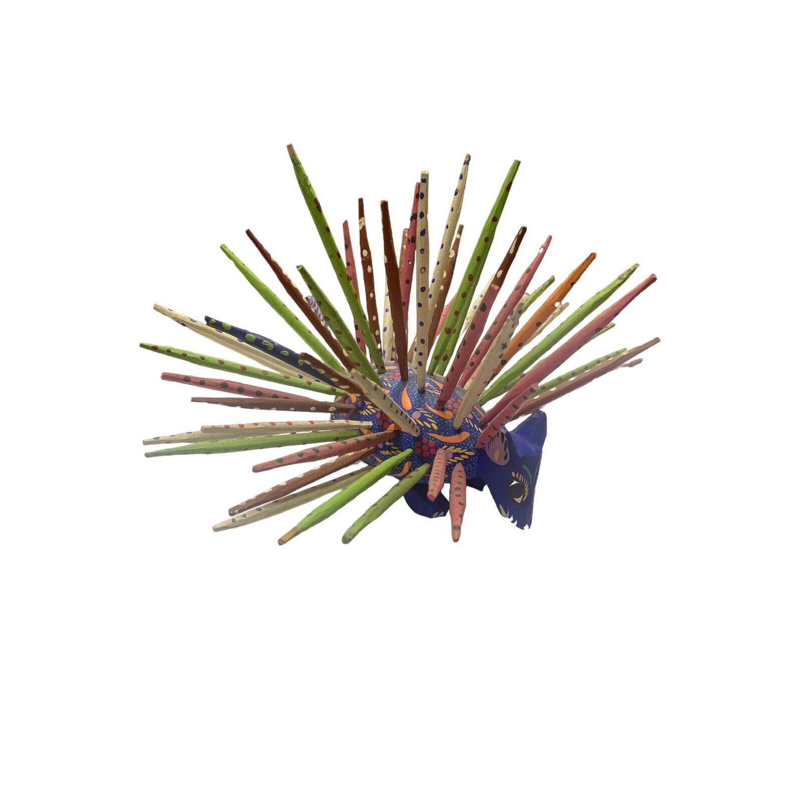 Porcupine Alebrije Oaxacan Wood Carving Signed Enrique Rio Vintage Blue 7” Long