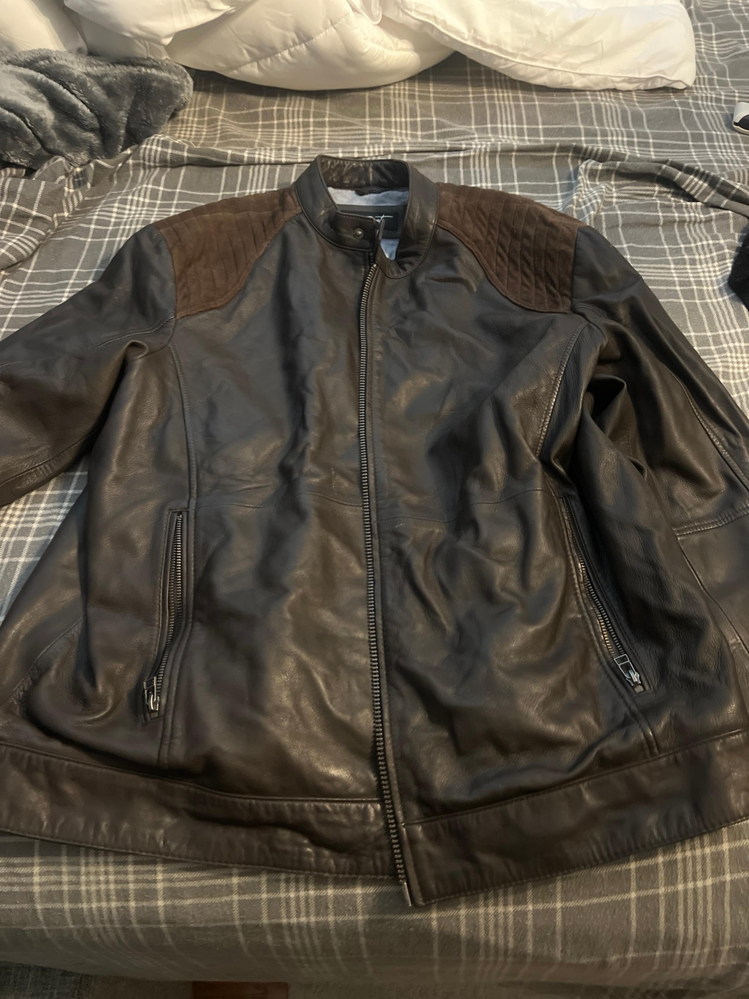 Black Rivet Brown Full Zip 100% Leather Jacket Men Size 2XLT Like New