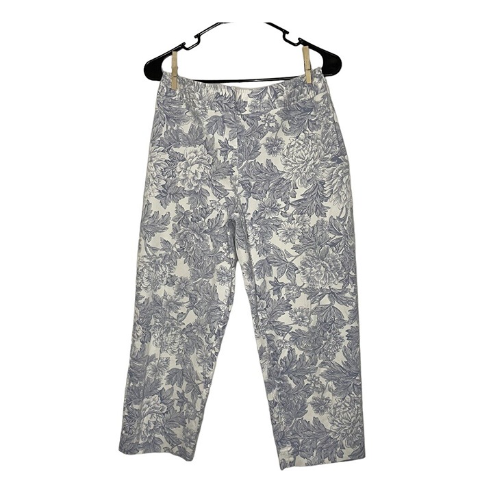 Rafaella Petites Women's Capri Pants White/ Blue Elegant Floral Print Size 10P