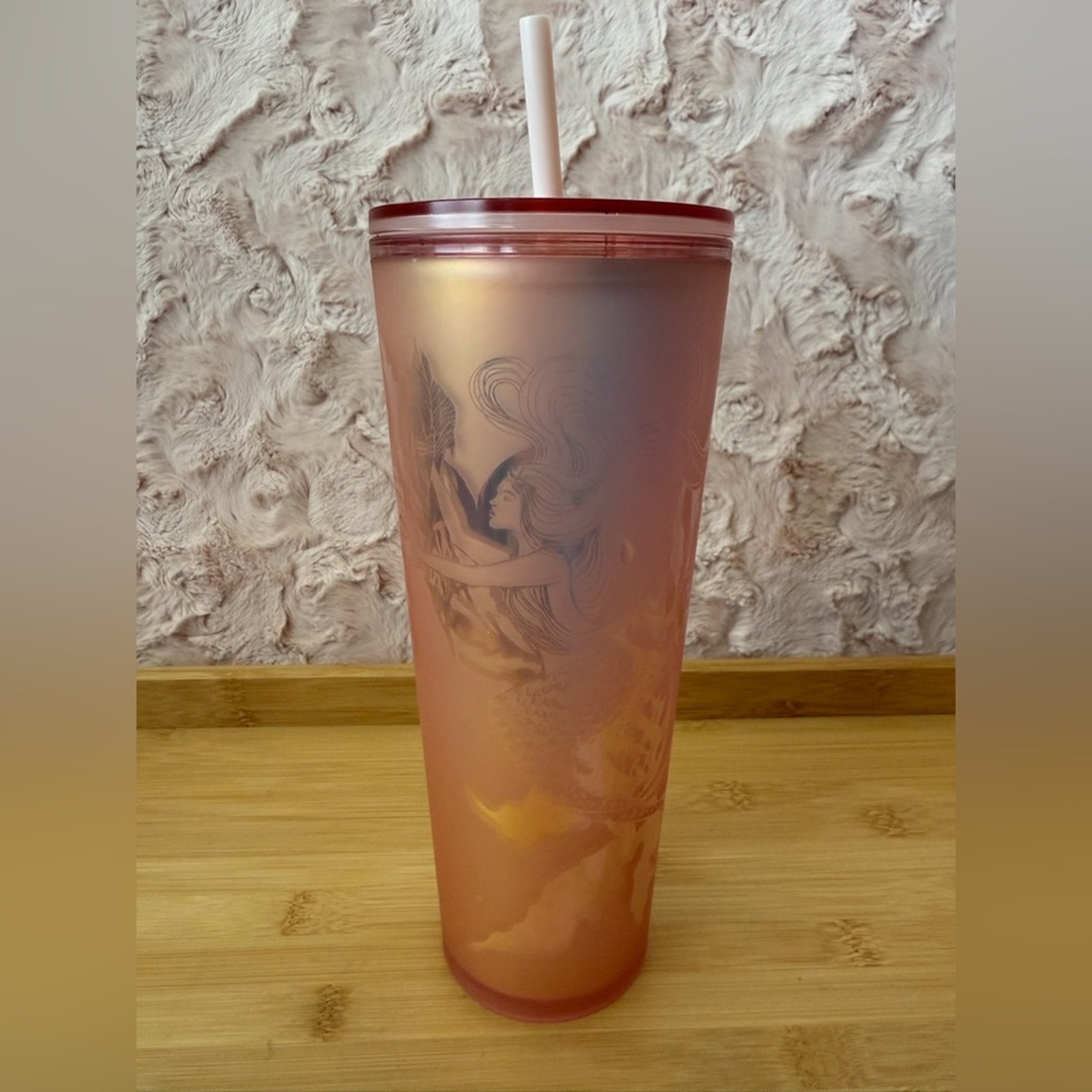 Starbucks Rose Gold Pink Mermaid Barbie Matte Cup 24oz Soft Touch Venti Tumbler