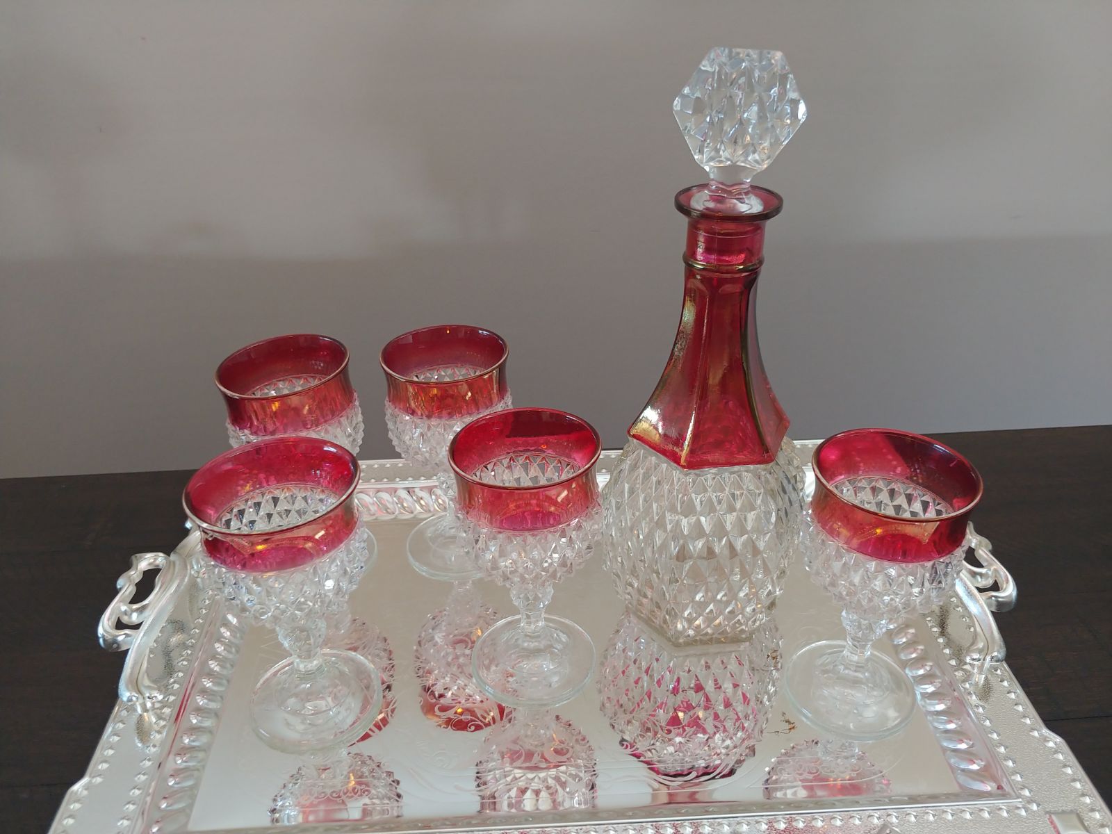 Ruby Red Indiana Diamond Point Decanter