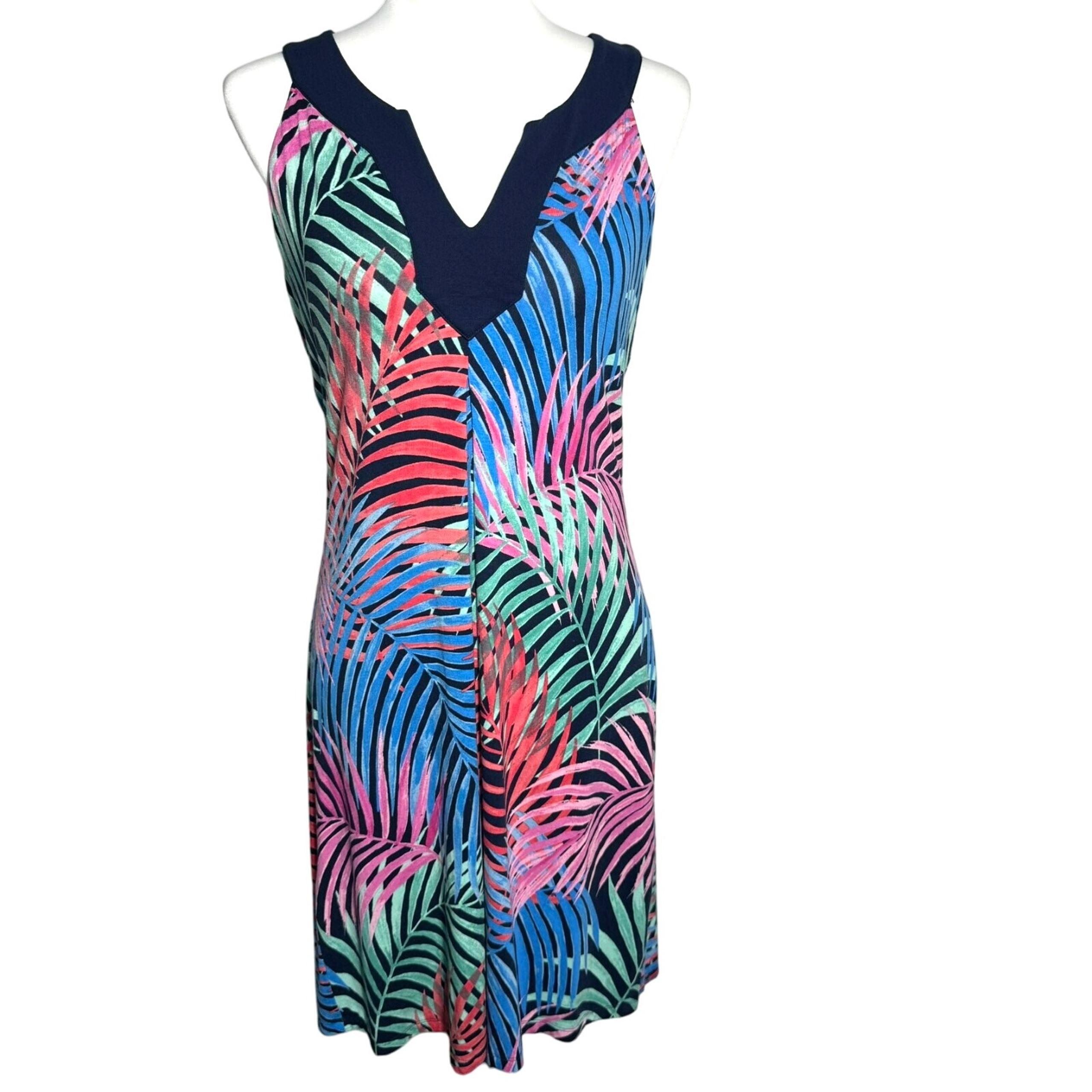 TOMMY BAHAMA Woman's Small Blue Pink Midi Tank Dress Tropical Palm Island Beach