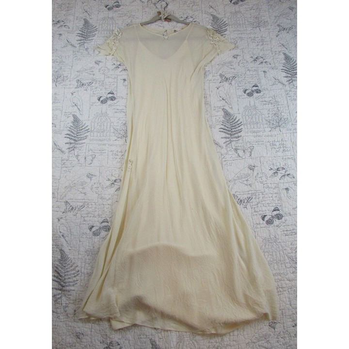 Vntg Carol Peretz Silk chiffon overlay applique stones romantic long dress sz 8