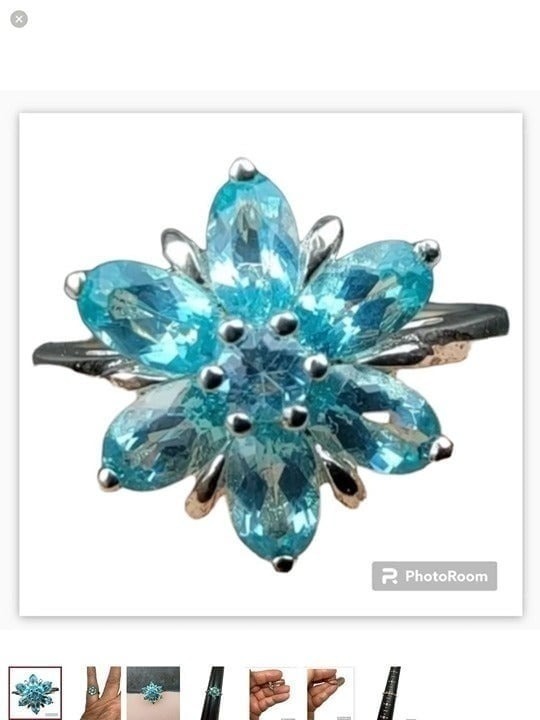 Sterling silver blue cubic zirconia floral Designer Ring size 7