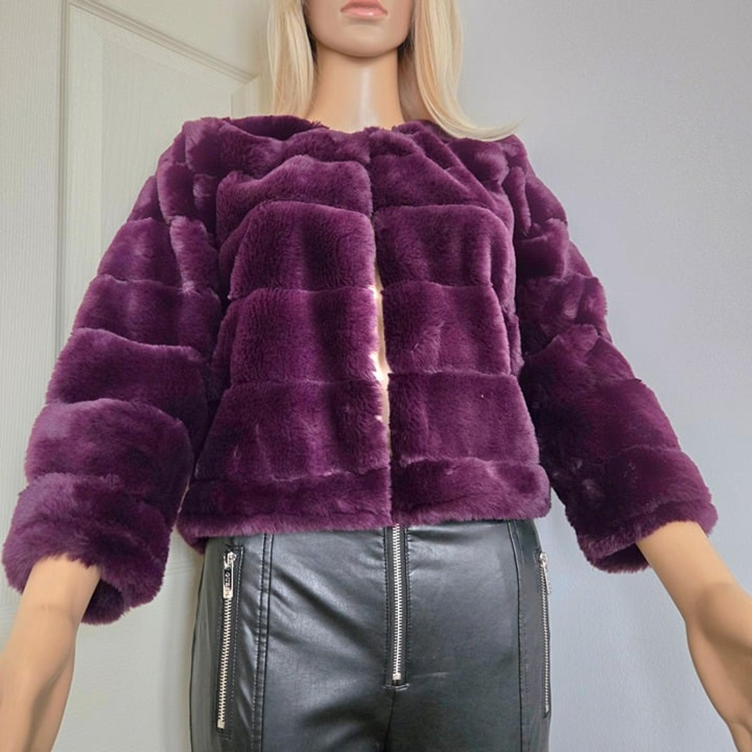 CALVIN KLEIN Women's Faux-Fur Purple Shrug Size S