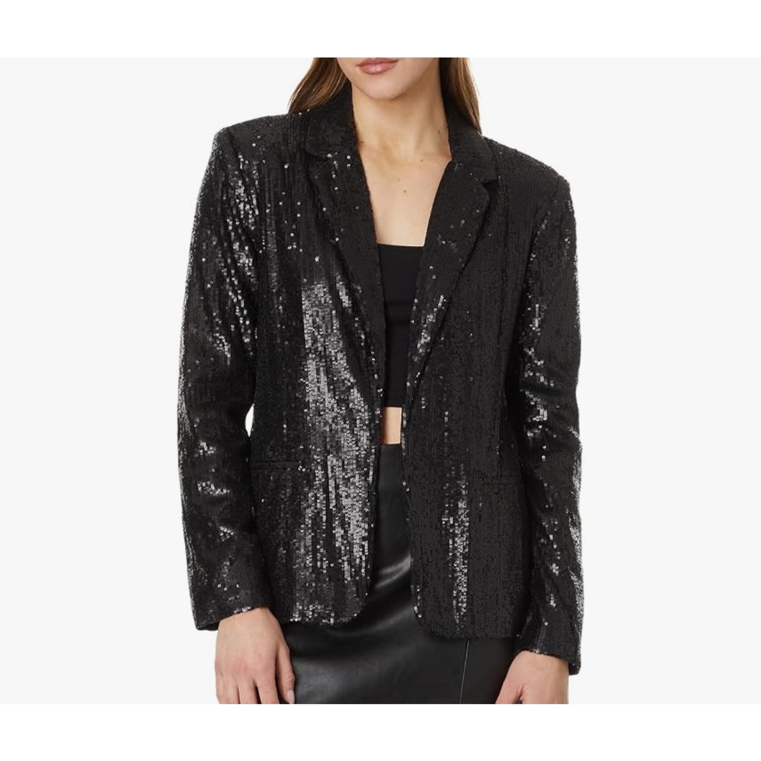 Lucky Brand Women's Black Sequin Lined Blazer Jacket L Large New $169