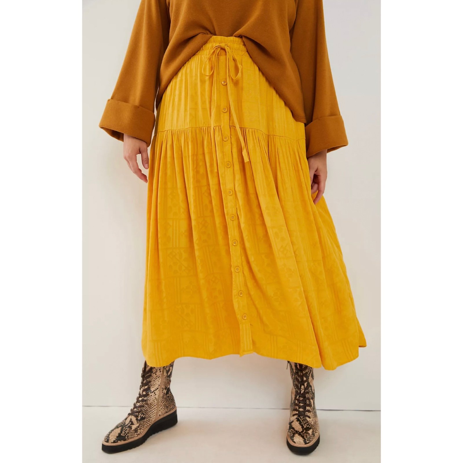 Anthropologie Maeve Carnacion Textured Maxi Skirt In Yellow Gold NWT