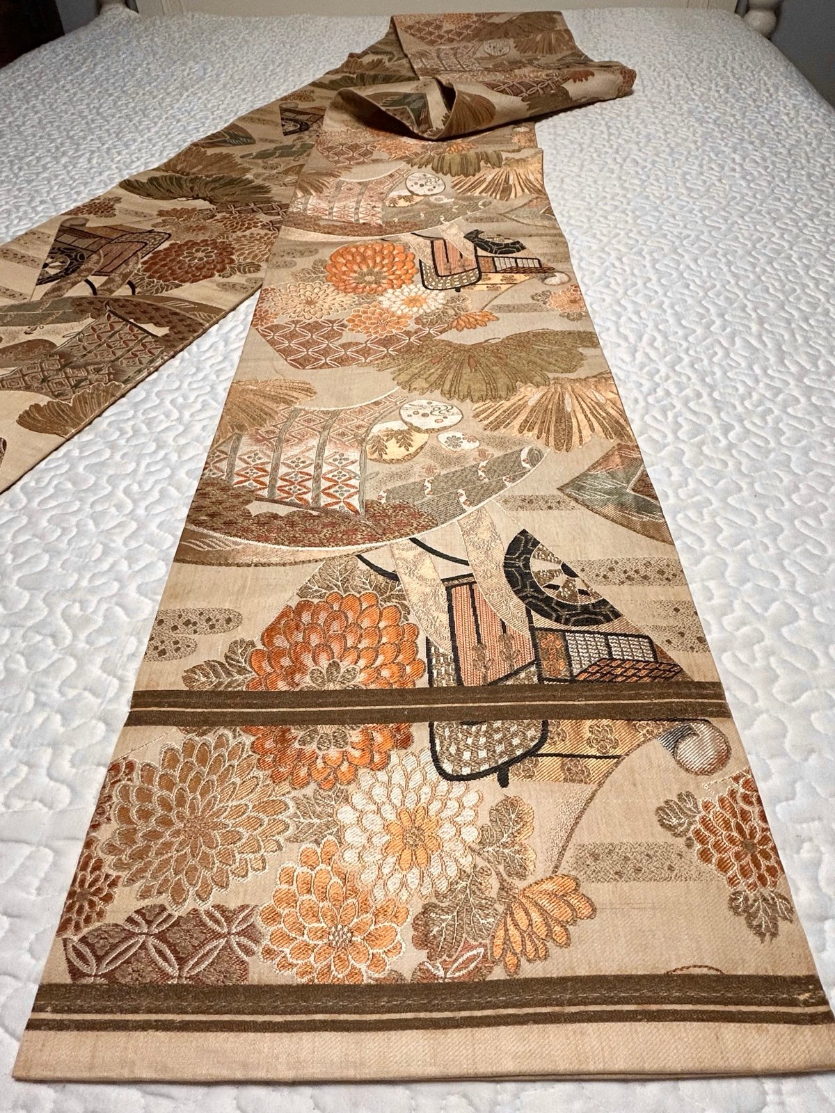 Vintage Japanese Kimono Obi Silk? 13x145 Double Sided