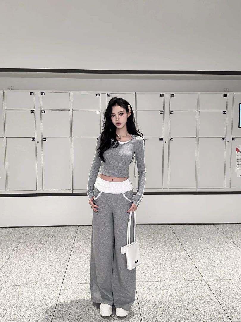 Andwang Waist Frill Ribbon Pants