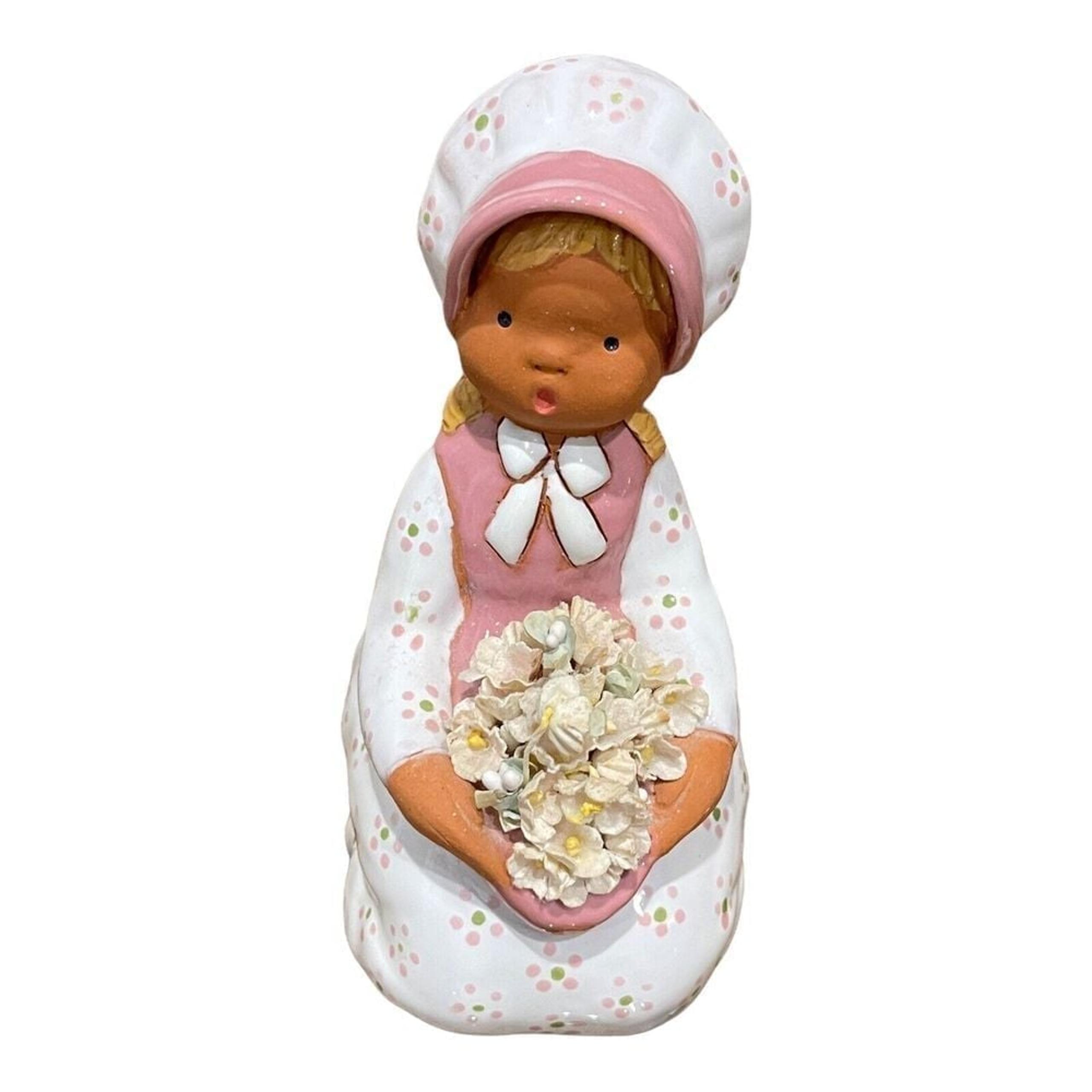 Fullar Levante Figurine Spain Pottery Clay Sitting Girl with Flowers 6.5" VTG