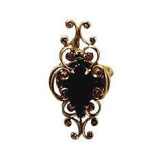 Vintage NOS 1960s Black Onyx Glass Adjustable Ring (A2889)