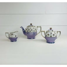 Vintage Purple Japan Luster Ware Teapot Set Creamer Sugar Porcelain Floral