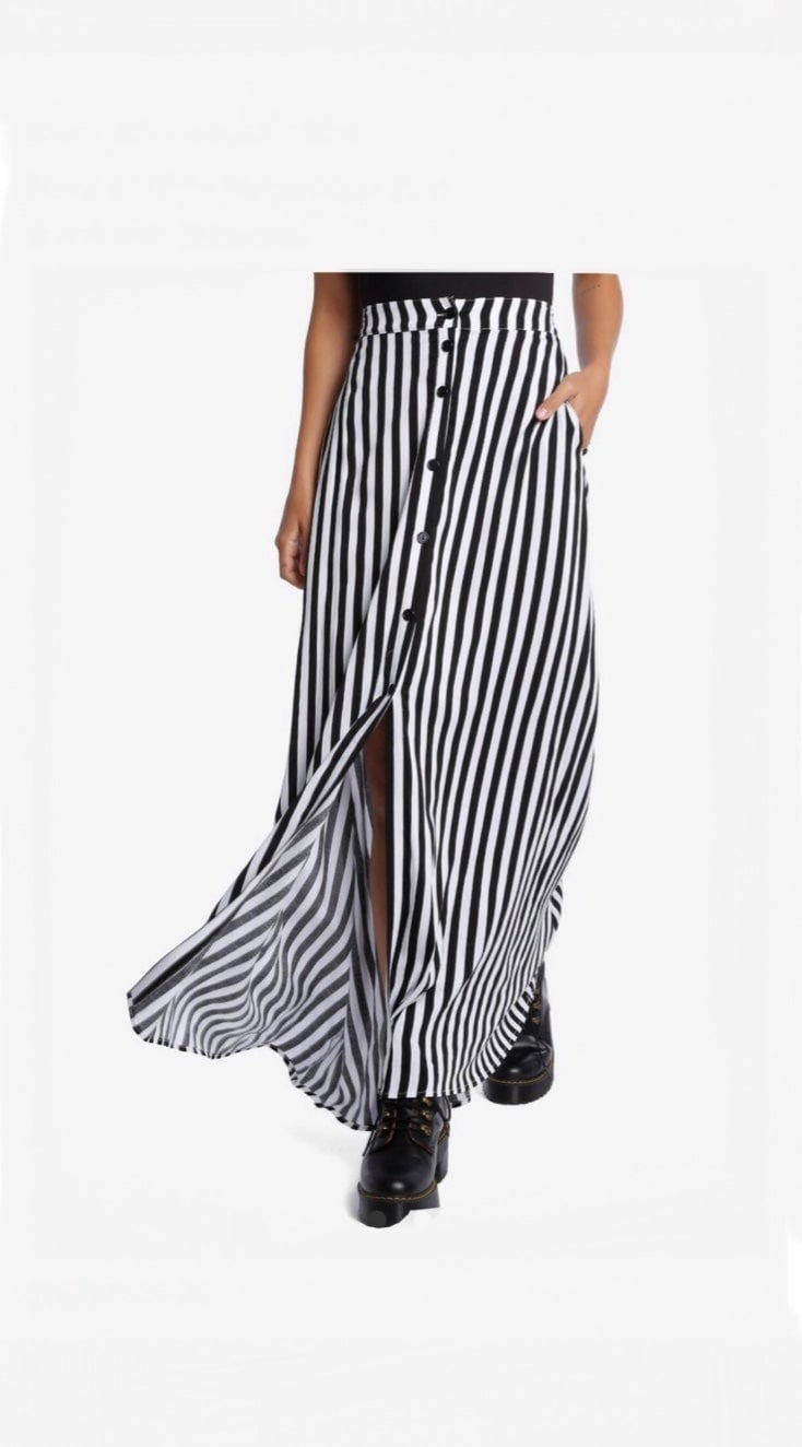 Black and white stripe maxi skirt