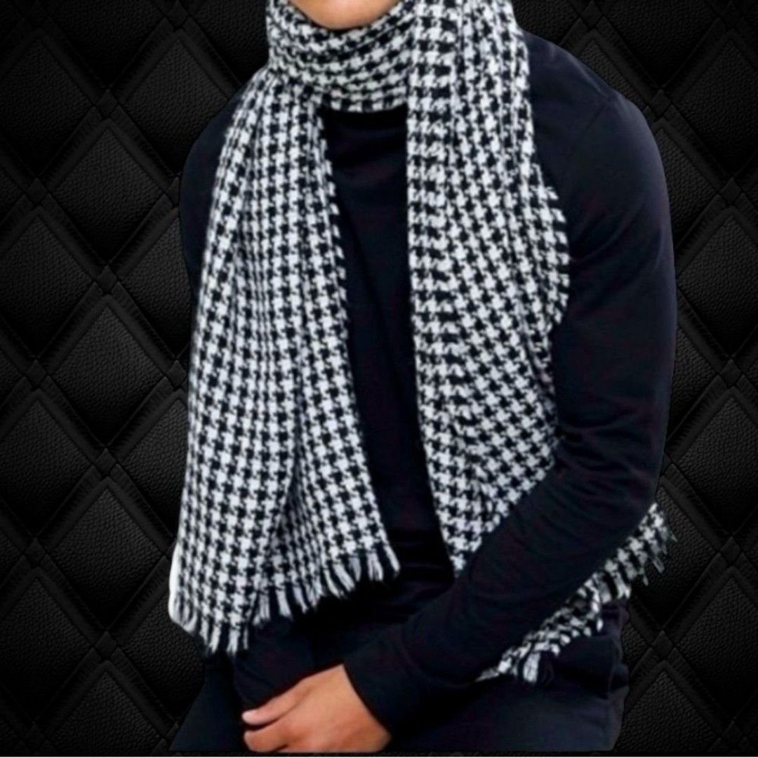 GoProver Men’s Stylish White Black Large Long Houndstooth Wrap Shawl Scarf