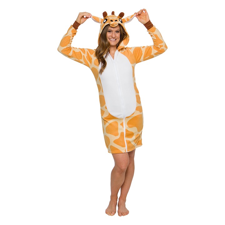 Silver Lilly Giraffe Animal Women's Fleece Zip Up Costume Dress (Brown, Medium)