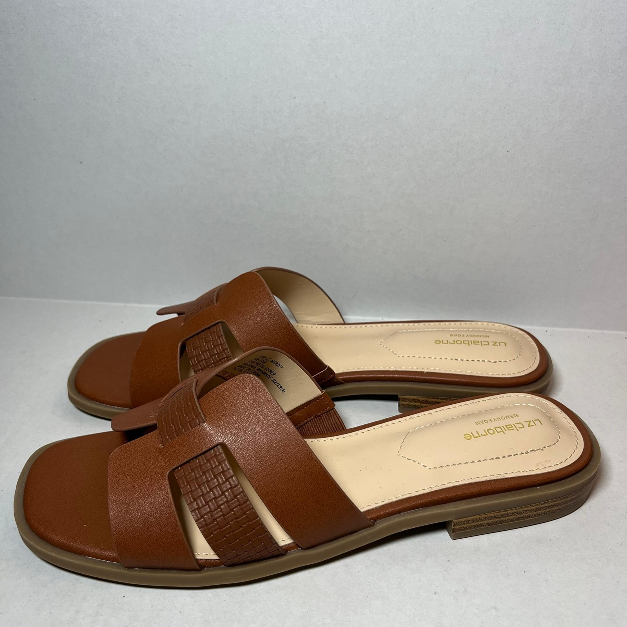 Liz Claiborne Brown Faux Leather Slip On Sandals New Size 9.5