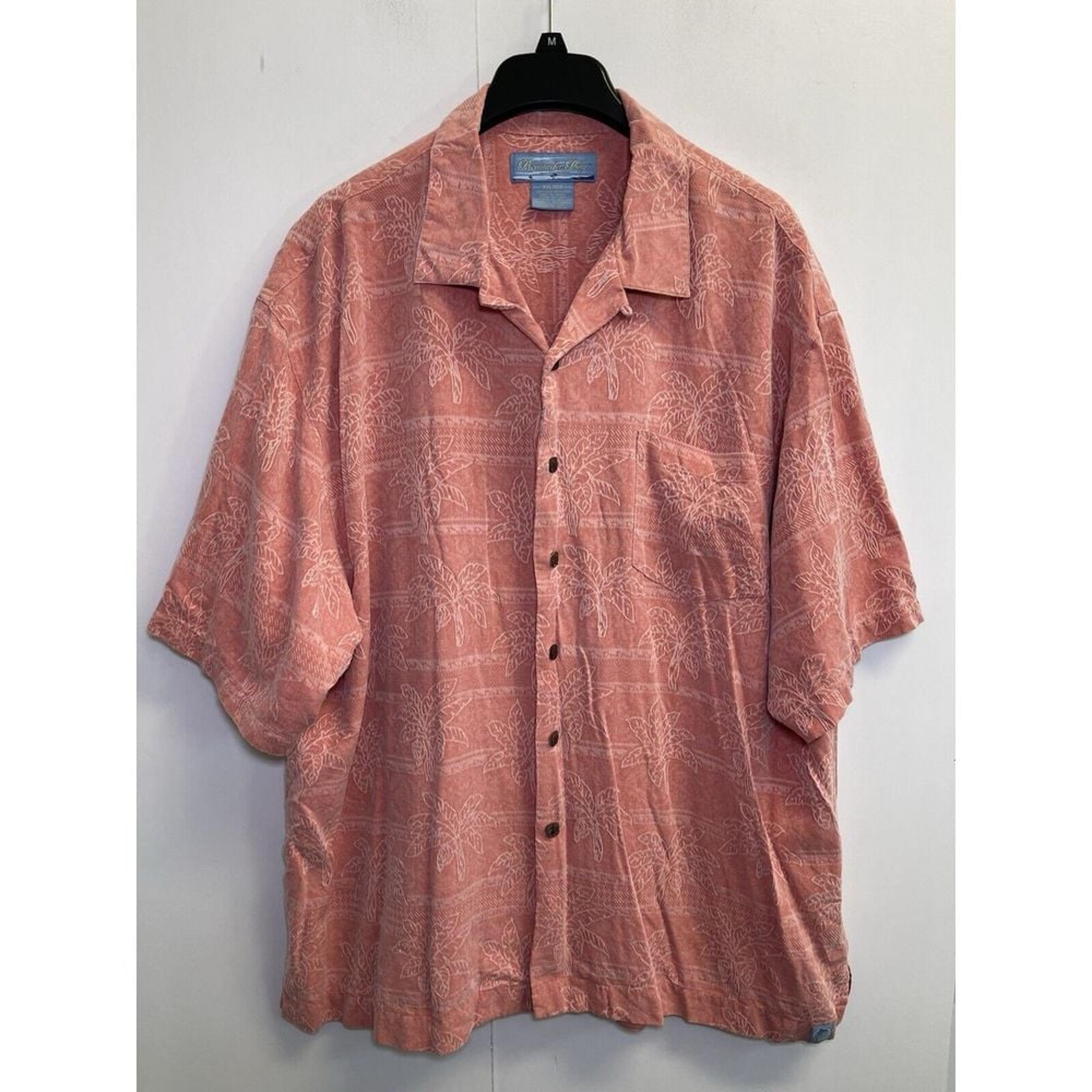 Bermuda Bay Silk Tropical Shirt Mens XXL Salmon Multi Short Sleev Buttons Pocket