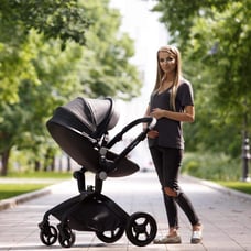 Hot Mom Baby Stroller High Landscape Reversible Luxury Baby Carriage,Black