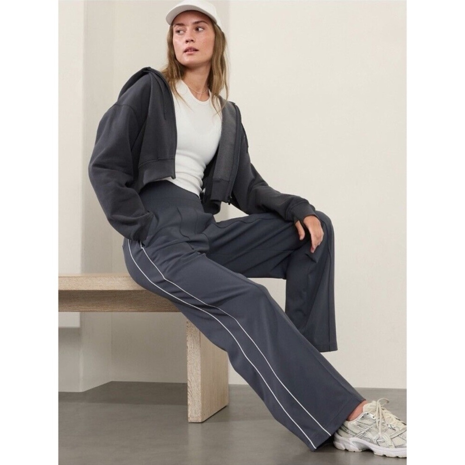 Athleta Venice High Rise Wide Leg Gray Track Pant