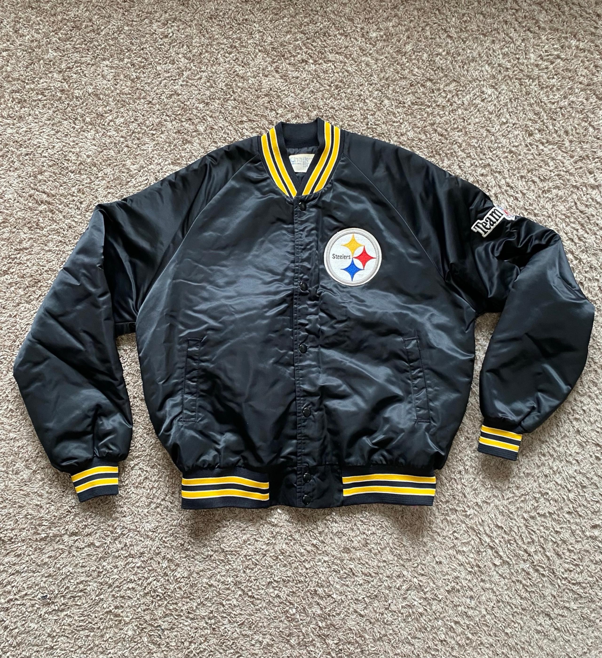 Vintage Chalk Line NFL Pittsburgh Steelers Flight Bomber Style Jacket Men LARGE