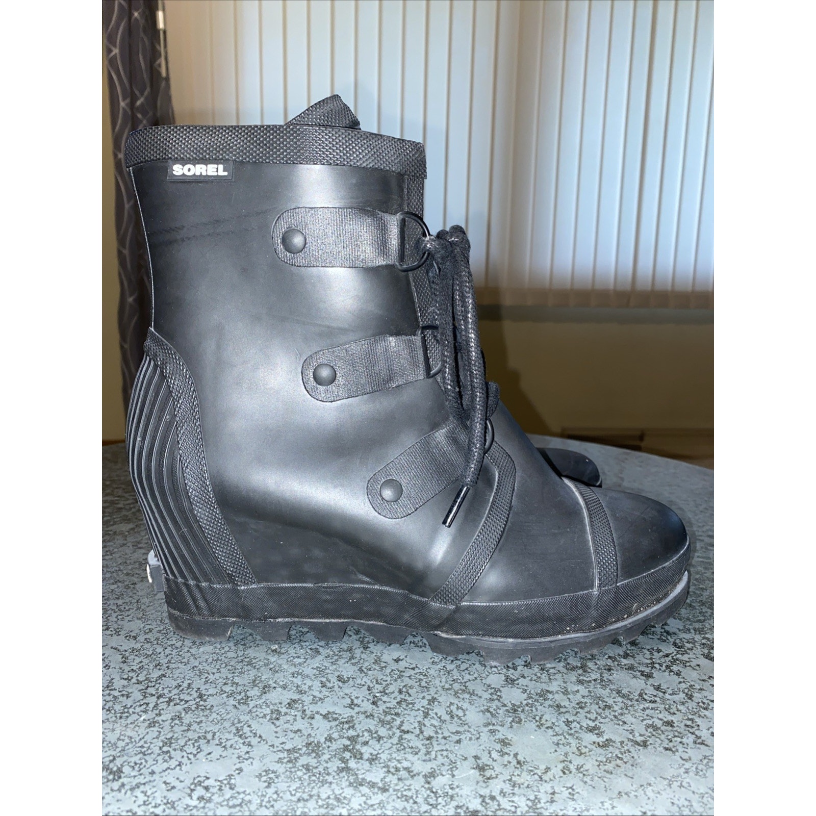 SOREL Joan Of Artic Rain Wedge Black Boots Waterproof Black Rubber - Size 10