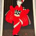 c1950 Modernist Japanese Woodblock Print Red Kimono by Kaoru Kawano
