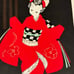 c1950 Modernist Japanese Woodblock Print Red Kimono by Kaoru Kawano