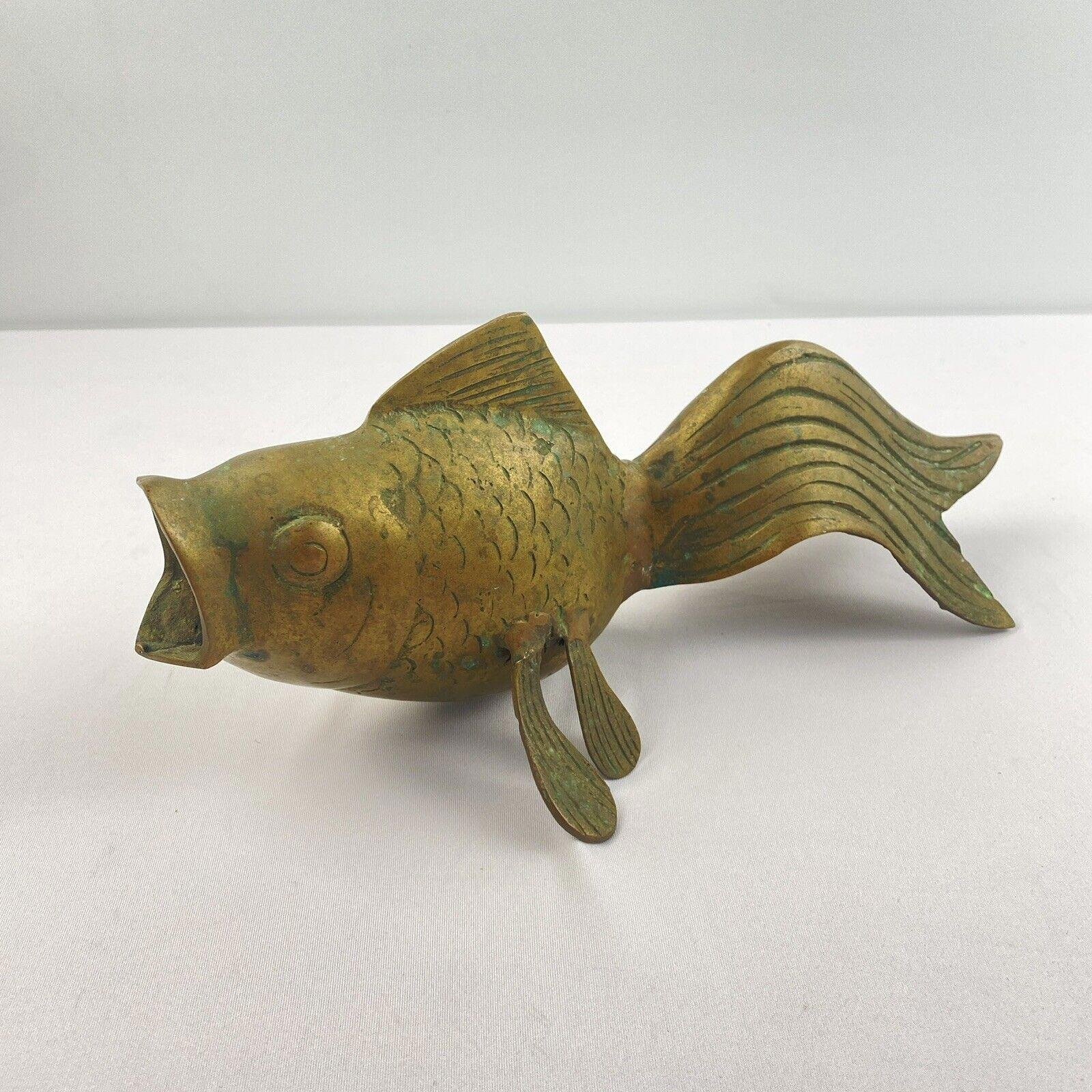 Vintage Brass Fantail Goldfish Japanese Figurine 12 With Handmade Home Decor