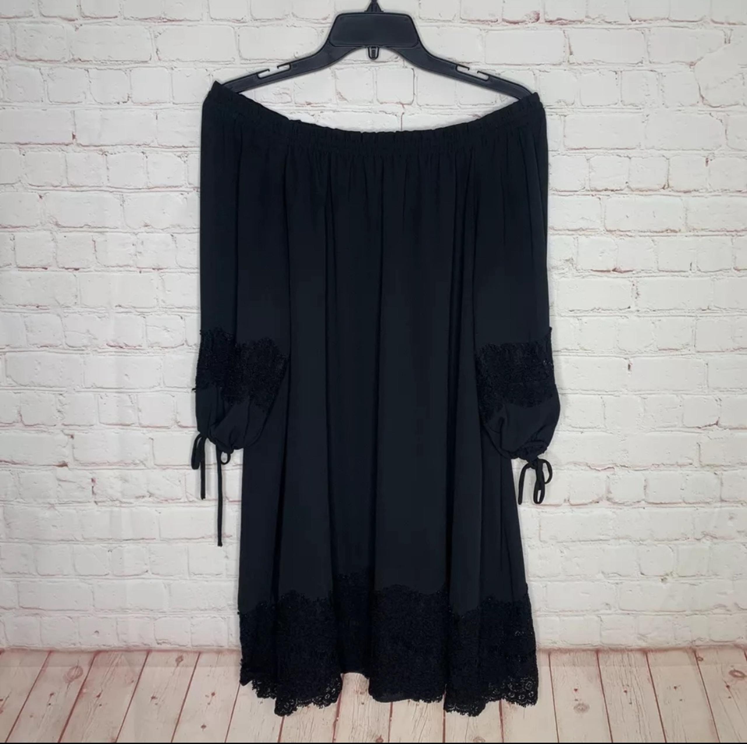 LOFT Womens Black Off the Shoulder Lace Trim Shift Dress Size S