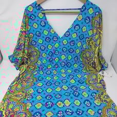 Women's Trina Turk Blue Multicolor Pattern Swimsuit Cover Size Large