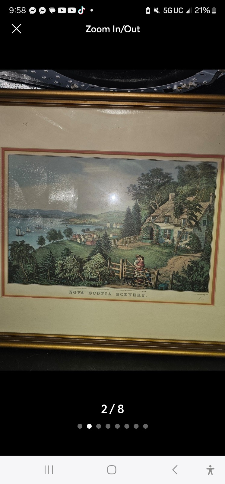 Vintage matted and framed Currier and Ives lithograph of Nova Scotia scenery..