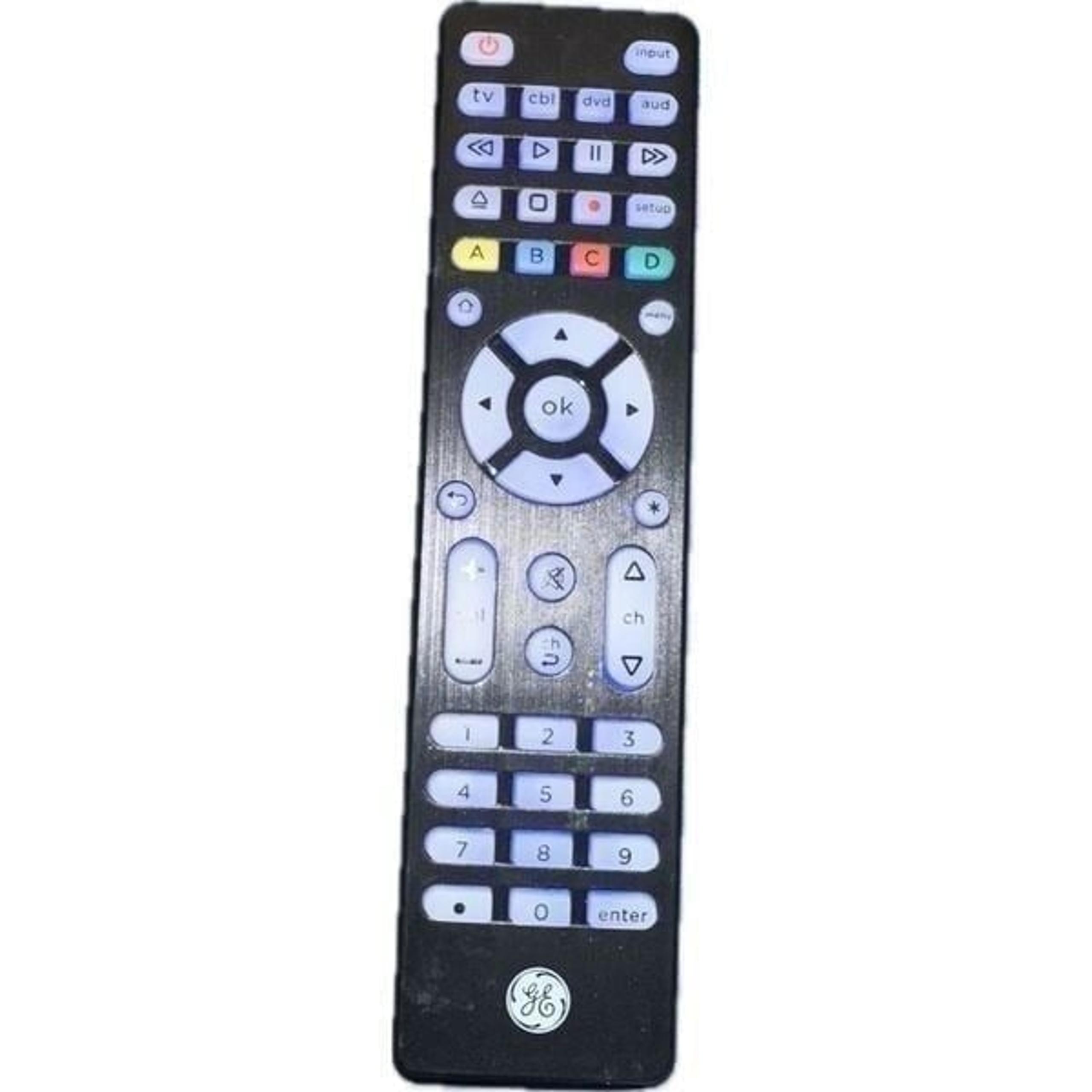GE 4-Device Backlit Universal Remote TV Control Black Model 48843
