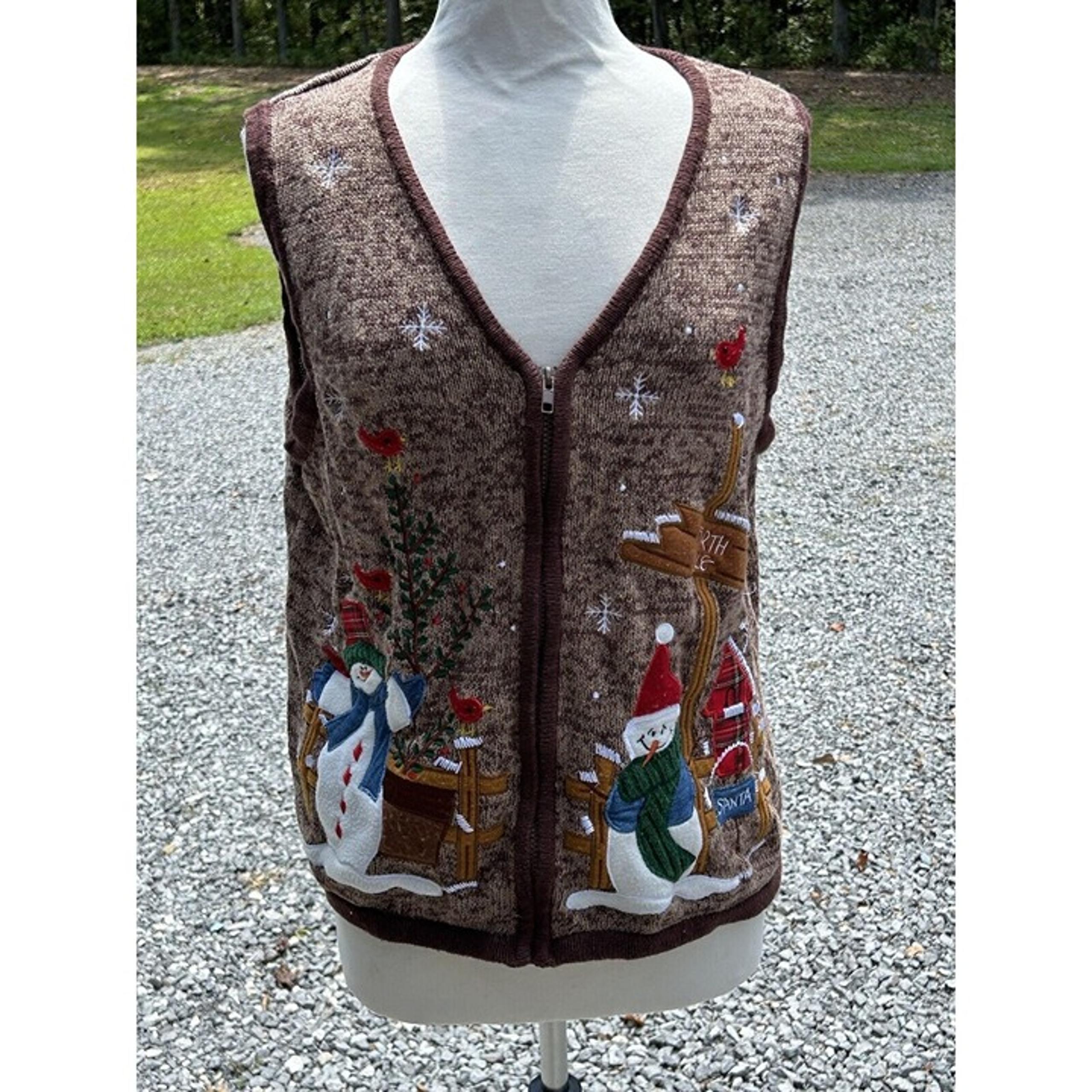 Snowman Holiday Sweater Vest Kim Rogers XL Cardigan