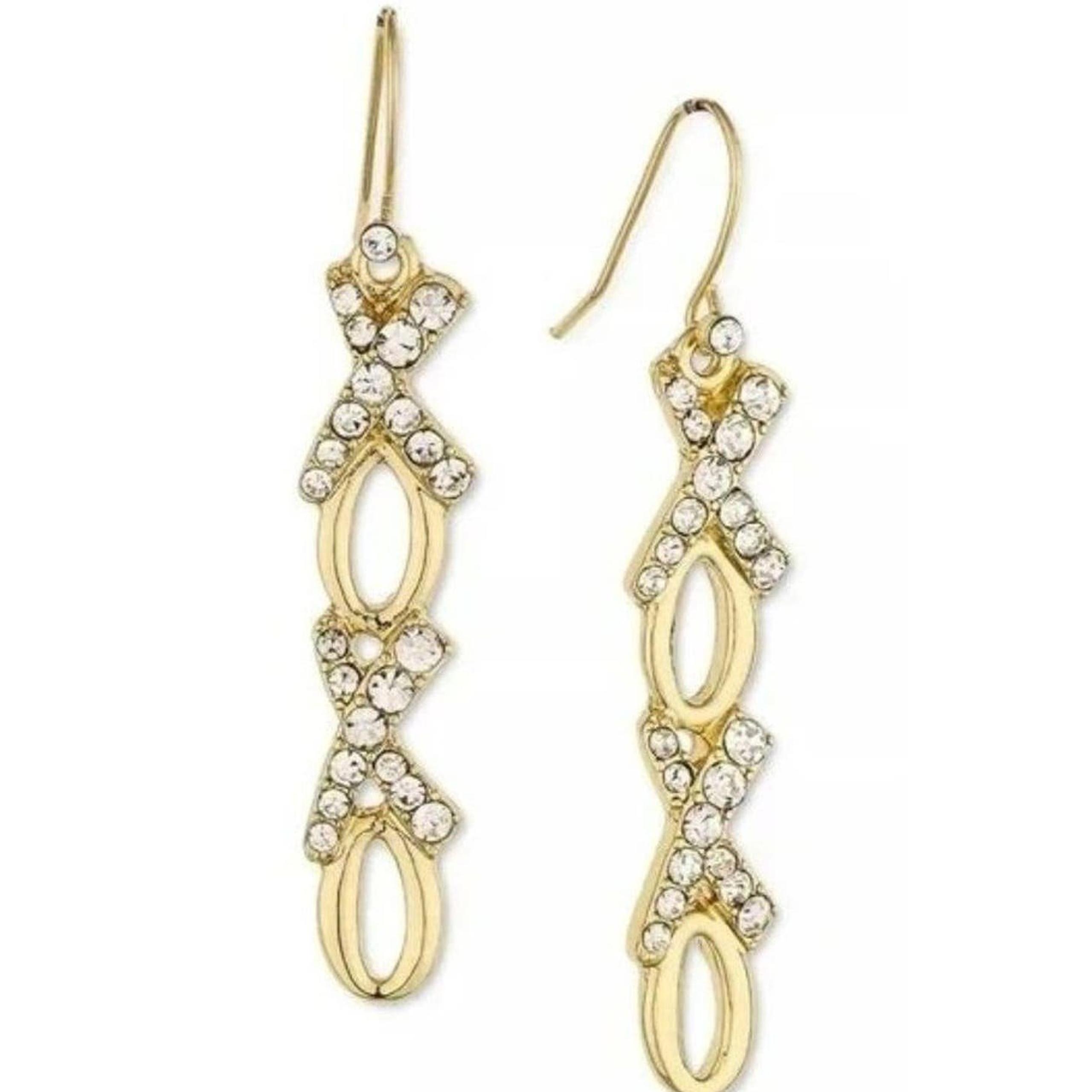 Charter Club Women Holiday Lane Gold-Tone Pavé XOXO Drop Earrings  Crystals NWT