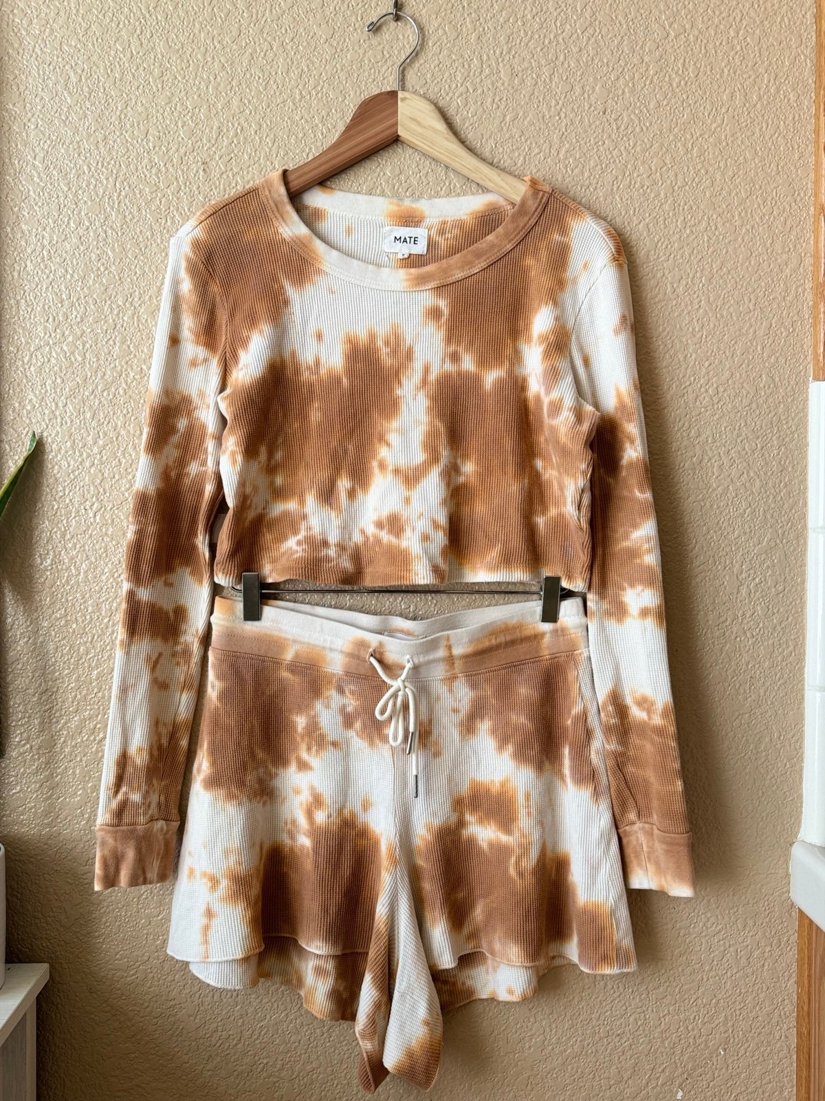 MATE the label organic cotton waffle long sleeve crop top and shorts set