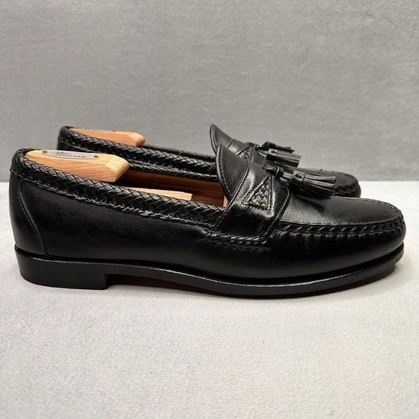 Allen Edmonds Maxfield Mens Size 11 D Tassel Loafers Black Leather Woven Saddle