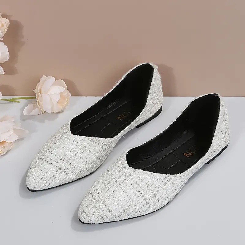 NEW Women's Tweed Pointed Toe Flat Shoes Size 7.5