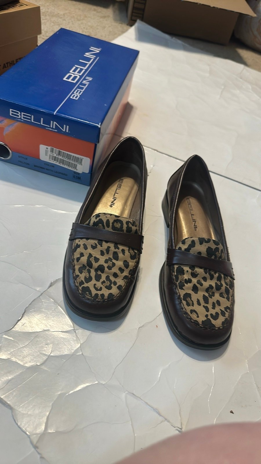 Bellini Felton Brown Faux Leather With Leopard Print Loafer Flats 6.5