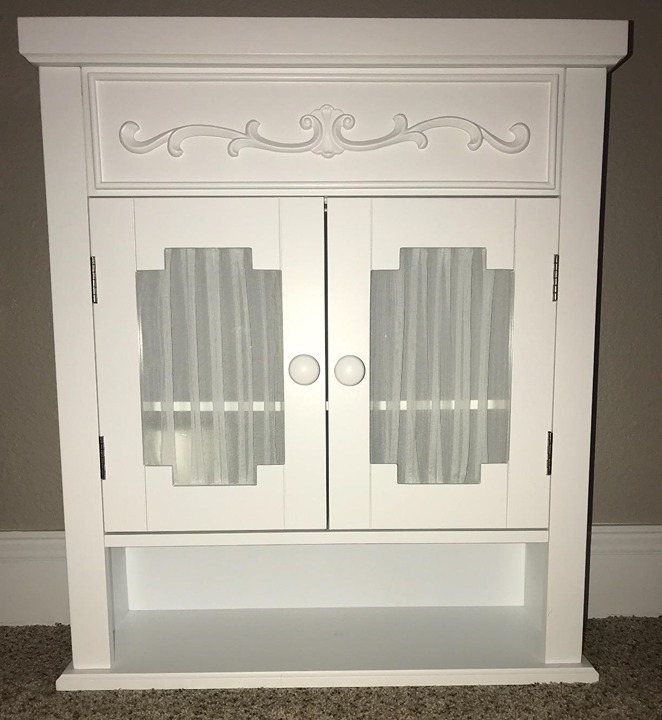 Wall Cabinet with Drapery-Lined Doors, White