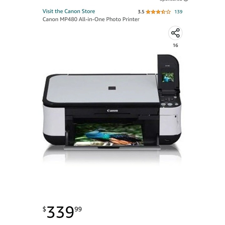 Canon Printer PIXMA MP480 All-In-One Photo Printer Scanner Color Copier NEW