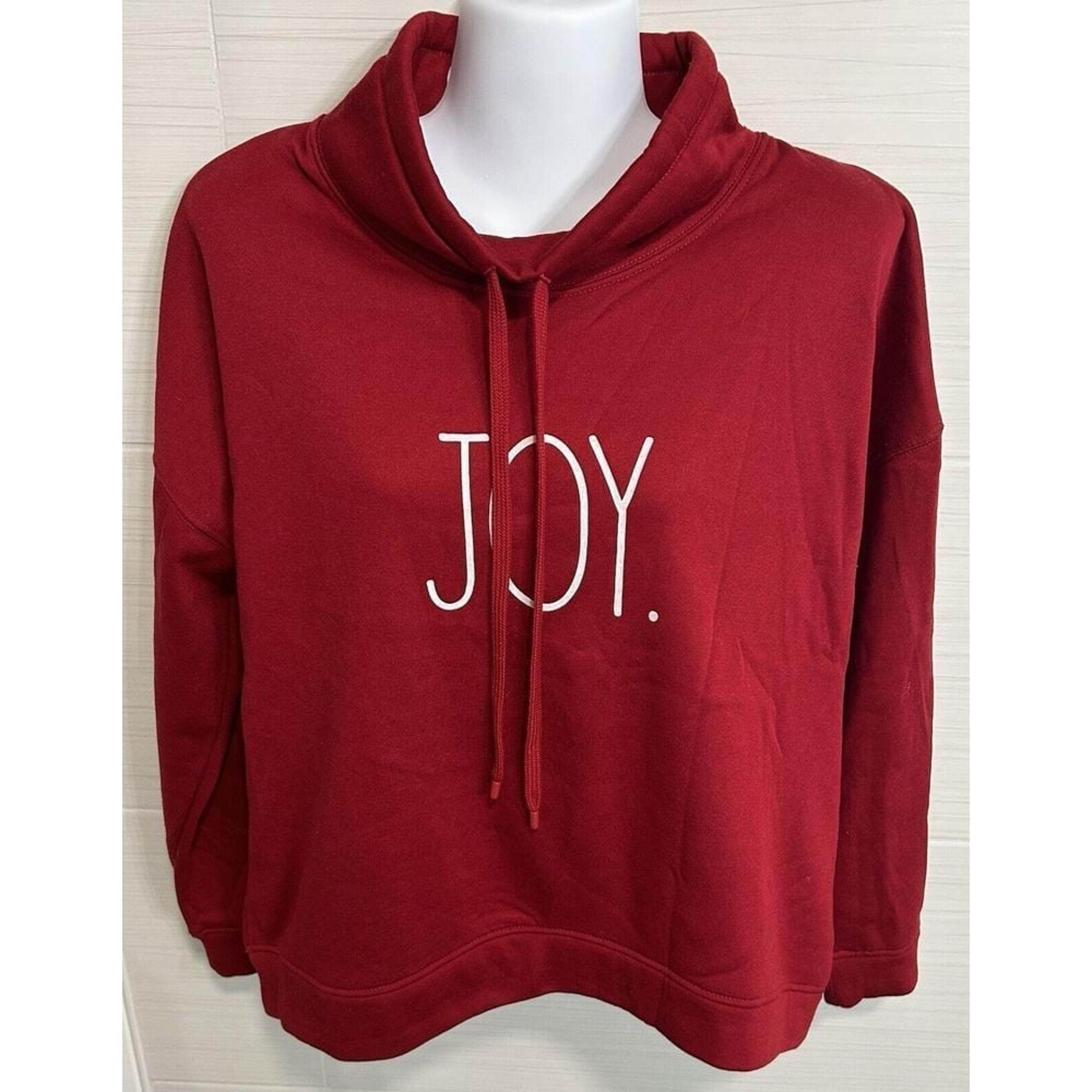 Rae Dunn "Joy" Red Mock Neck Pullover, Soft Fleece Inner, Small, NWOT