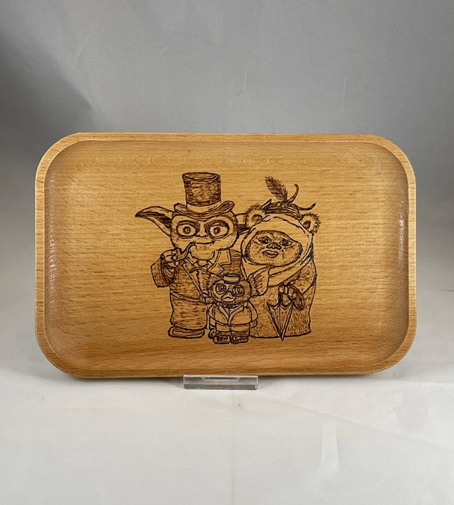 Mogwai Origin Story Wood Burned Tray, Star Wars Gremlins Joke/Humor